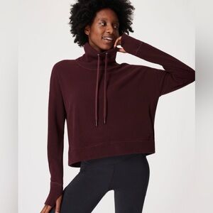 Sweaty Betty Harmonise Luxe Sweatshirt Drawstring in Maroon Red medium